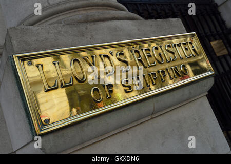 Lloyds Register of Shipping Typenschild, 71 Fenchurch St, London EC3M, Vereinigtes Königreich Stockfoto