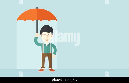 Erfolgreicher Mann mit Regenschirm. Stock Vektor