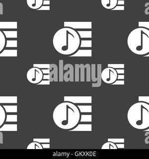 Audio, MP3-Datei Symbol Zeichen. Nahtlose Muster auf einem grauen Hintergrund. Vektor Stock Vektor
