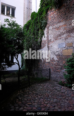 Verbleibende Teil der Warschauer jüdischen Ghetto-Mauer in einem Hinterhof eines Hauses in Sienna Street in Warschau Polen Stockfoto