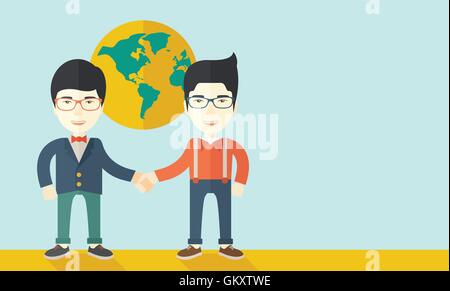 Zwei chinesische Jungs glücklich Handshaking. Stock Vektor