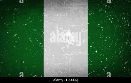 Fahnen von Nigeria mit Glasscherben Textur. Vektor Stock Vektor