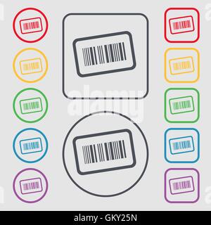 Barcode-Symbol Zeichen. Symbol auf der Runde und quadratische Tasten mit Rahmen. Vektor Stock Vektor