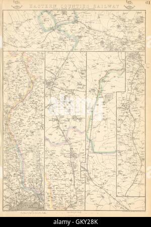 EASTERN COUNTIES RAILWAY 2. London nach Cambridge Ely & Norwich. WELLER, 1863-Karte Stockfoto