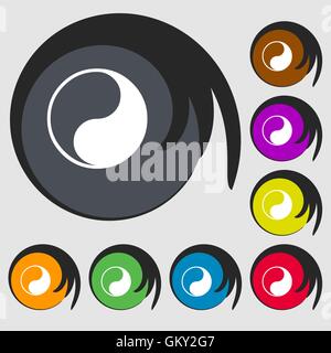 Yin Yang Symbol Zeichen. Symbol auf acht farbigen Tasten. Vektor Stock Vektor