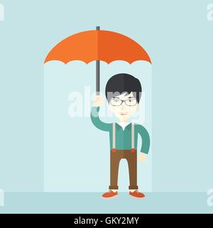Erfolgreicher Mann mit Regenschirm. Stock Vektor