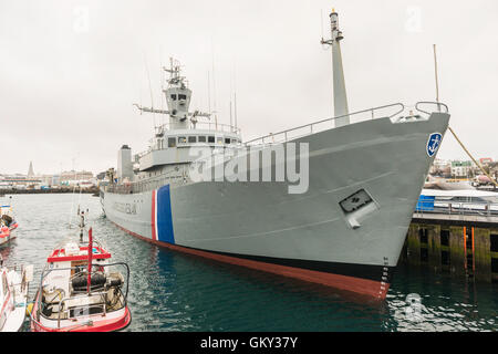 Ehemalige isländische Küstenwache Schiff Óðinn (1959) ist eines der wichtigsten Ausstellungsstücke des maritimen Museums in Reykjavik. Stockfoto