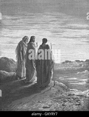 Gravur von Jesus und die Jünger nach Emmaus gehen, von Gustave Doré Stockfoto