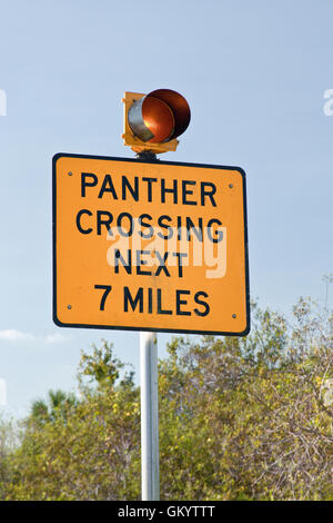 Melden Sie sich am Highway "Panther Kreuzung nächste 7 Meilen", Florida Panther National Wildlife Refuge. Stockfoto