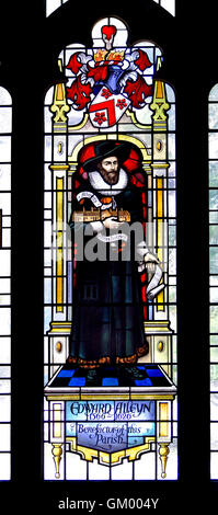 London, England, Vereinigtes Königreich. St Giles Predigten Kirche, Vorderstraße (Barbican). Glasmalerei-Fenster: Edward "Ned" Alleyn... Stockfoto