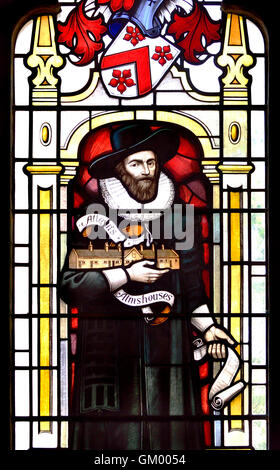 London, England, Vereinigtes Königreich. St Giles Predigten Kirche, Vorderstraße (Barbican). Glasmalerei-Fenster: Edward "Ned" Alleyn... Stockfoto