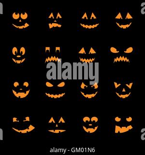 Satz von 16 Halloween-Kürbisse Stock Vektor