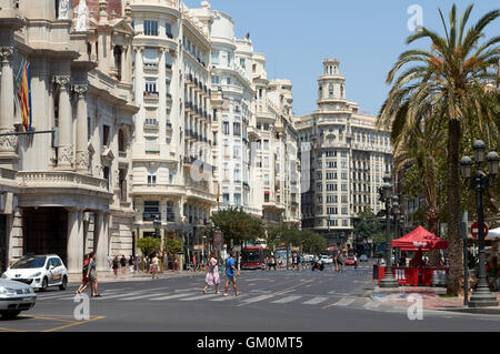 Zentrum von Valencia. Plaça de l'Ajuntament. Spanien Stockfoto