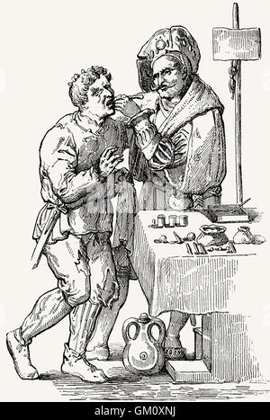 Ein Zahnarzt im 17. Jahrhundert Stockfoto