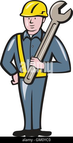 Construction Worker Spanner isoliert Cartoon Stock Vektor