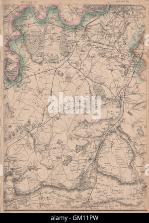 SW-LONDON/NE SURREY. Richmond Dorking Reigate Croydon Clapham. WELLER, 1863-Karte Stockfoto