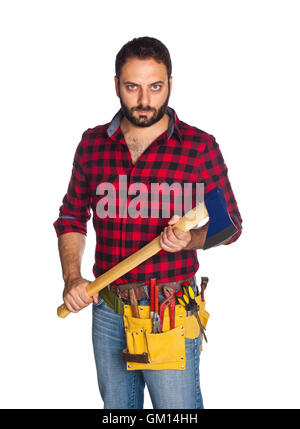 Arbeiter mit Karohemd auf weißem Hintergrund Stockfoto