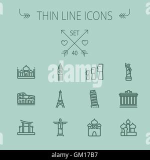 Dünne Linie Symbol Reiseset Stock Vektor