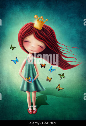 Kleine Fee Mädchen mit Schmetterlingen Stockfoto