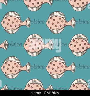 nahtlose Muster mit Fisch Flundern oder Schollen Stock Vektor