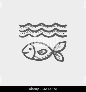 Fisch unter Wasser skizzieren Symbol Stock Vektor