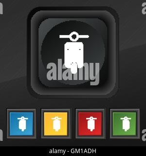 Motorrad-Symbol Symbol. Satz von fünf bunten, stilvolle Knöpfe am schwarzen Textur für Ihr Design. Vektor Stock Vektor