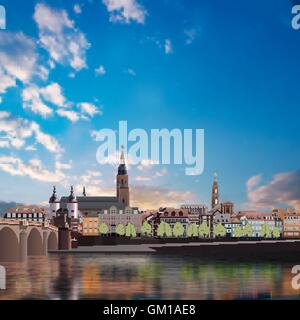 Panoramablick über Heidelberg und weiße Wolken Stock Vektor