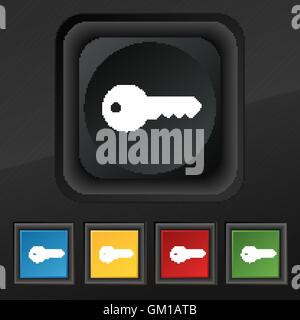 Schlüssel-Symbol Symbol. Satz von fünf bunten, stilvolle Knöpfe am schwarzen Textur für Ihr Design. Vektor Stock Vektor