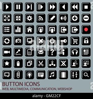 Schaltfläche "-Icon-Set kann auf Themen Web, Audio, Video, Multimedia, Kommunikation, Web-Shop verwendet werden. Stock Vektor