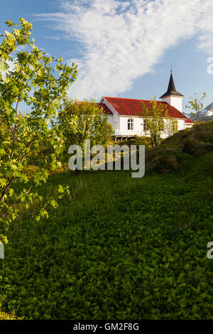 Sildpollnes Kirche auf der Sildpollneset Halbinsel, Lofoten Inseln, Norwegen. Stockfoto