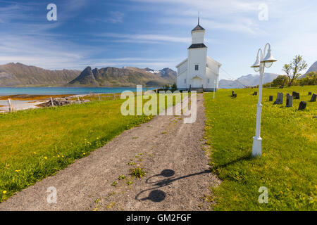 Gimsoy Kirche, Gimsoy Strand, Gimsoya, Lofoten Inseln, Norwegen Stockfoto