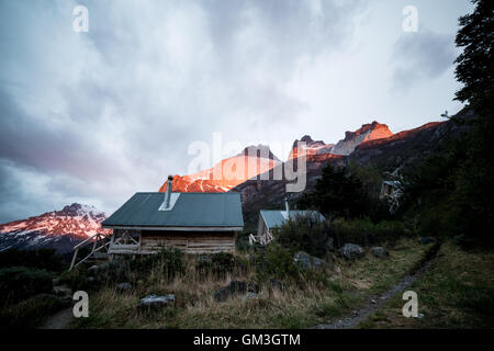 Alpenglühen Patagonien Chile Stockfoto