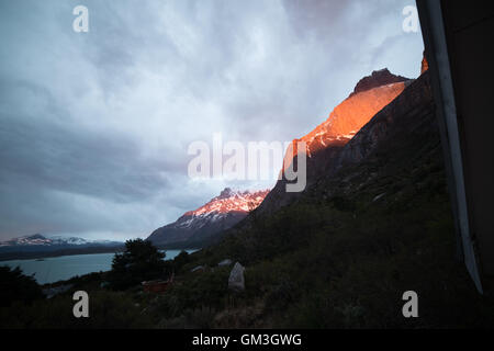 Alpenglühen Patagonien Chile Stockfoto