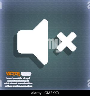 Stumme Lautsprecher, Sound-Symbol Symbol auf dem blau-grünen abstrakten Hintergrund mit Schatten und Platz für Ihren Text. Vektor Stock Vektor