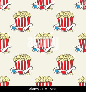Nahtlose Vektormuster mit doodle Popcorn Körbe und Sterne Stock Vektor