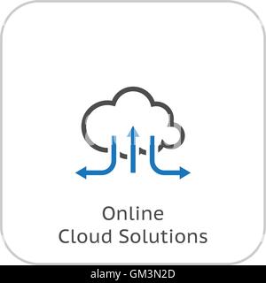 Online-Cloud-Lösungen. Flache Design-Ikone. Stock Vektor