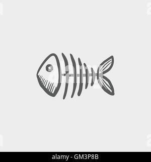 Skelett Skizzensymbol Fisch Stock Vektor
