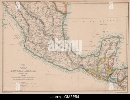 NÖRDLICHEN MITTELAMERIKA. Mexiko Belize Guatemala Honduras. ETTLING, 1863-Karte Stockfoto