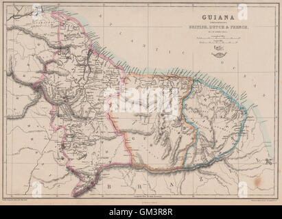 "Guyana begreifen, Briten, Niederländer & Französisch" Surinam-Guyana. LOWRY, 1863-Karte Stockfoto