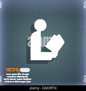 Lesen Sie ein Buch-Symbol-Symbol auf dem blau-grünen abstrakten Hintergrund mit Schatten und Platz für Ihren Text. Vektor Stock Vektor