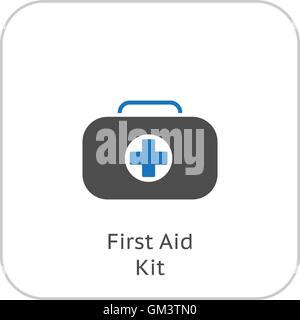 Erste-Hilfe-Kit-Symbol und medizinische Leistungen-Symbol. Flaches Design. Stock Vektor