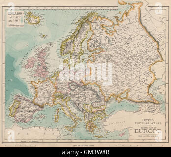 Europa politische Karte. Deutschland. Austria-Hungary. LETTS, 1889 Stockfoto