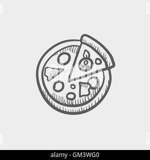 Ganze Pizza mit Slice-Skizze-Symbol Stock Vektor