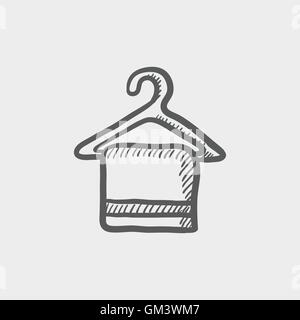 Handtuch auf Kleiderbügel Skizzensymbol Stock Vektor