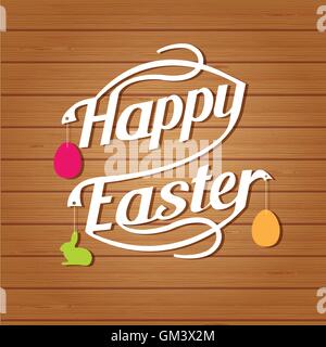 Happy Easter-Schriftzug. Weiße Buchstaben Text auf Holz Hintergrund Stock Vektor