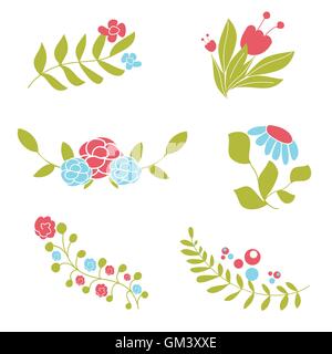 Satz von niedlichen abstrakte florale Sträuße und Kränze. Stock Vektor
