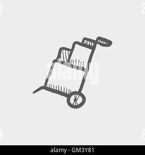 Trolley mit Boxen Skizzensymbol Stock Vektor