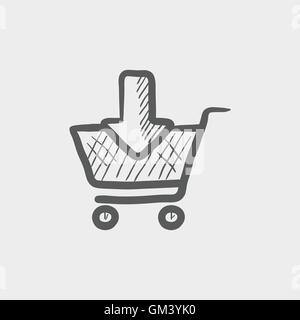 Online-Einkaufswagen Skizze-Symbol Stock Vektor