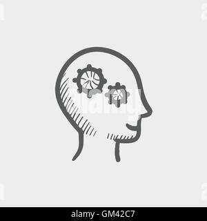 Ein menschlicher Kopf mit Getriebe Skizze Symbol Stock Vektor