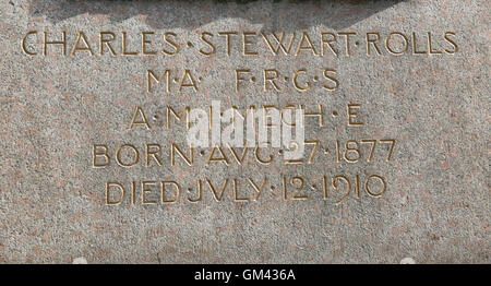 Stein-Denkmal für Charles Stewart Rolls in Monmouth Wales Stockfoto